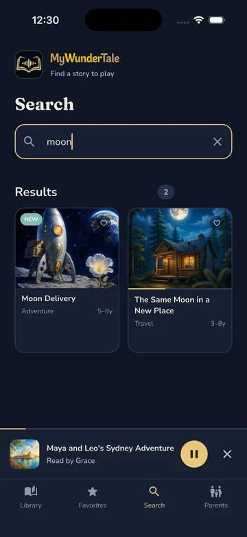 Searching for moon shows Moon Delivery and The Same Moon in a New Place, with a mini player for Maya and Leo's Sydney Adventure.